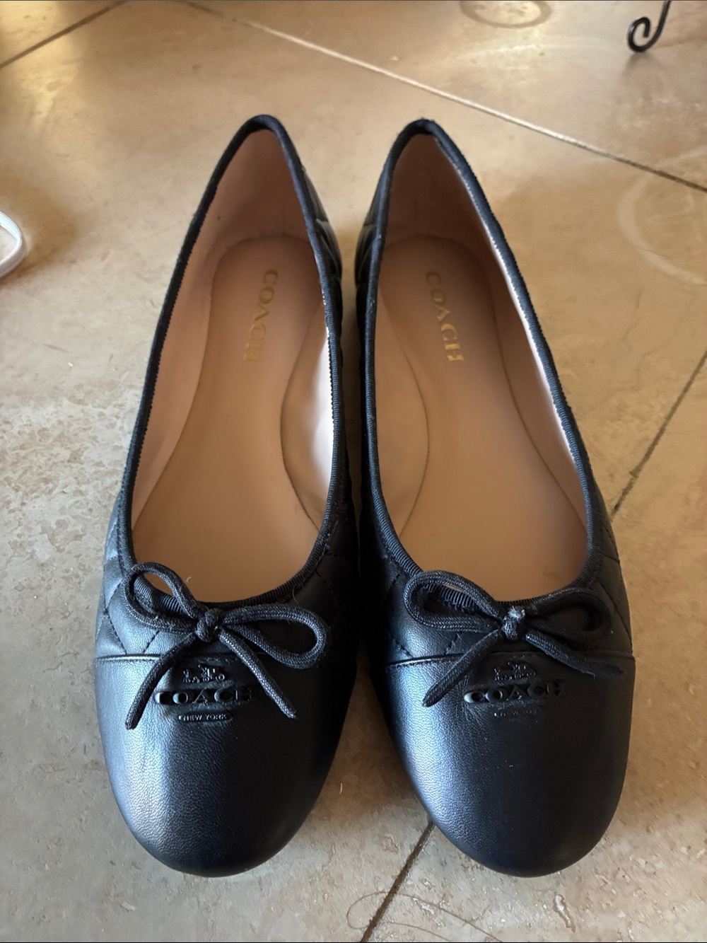 Coach Black Leather Bow-Accent Ballet Flats